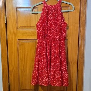 Monteau Red Halter Dress with White Speckle Print